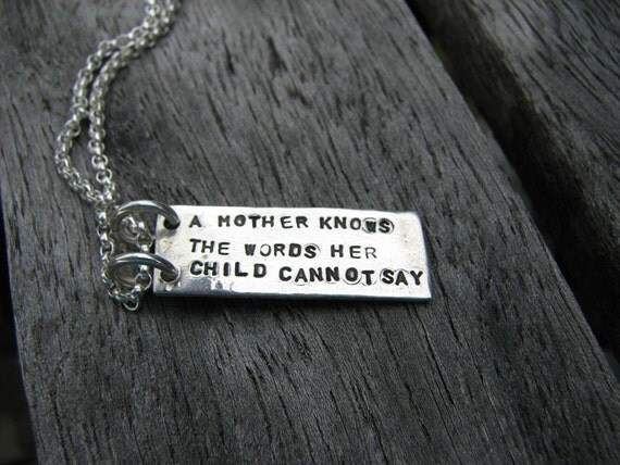 PMC Fine Silver Stamped Mother's Phrase Pendant Necklace A Mother Knows the Words Her Child Cannot Say