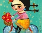 FRIDA KAHLO on her red bicycle PRINT of tascha painting 7x5