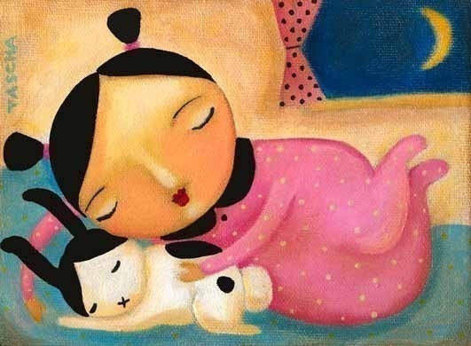 BUNNY poster print SLEEPY time bedroom art painting by tascha nursery room