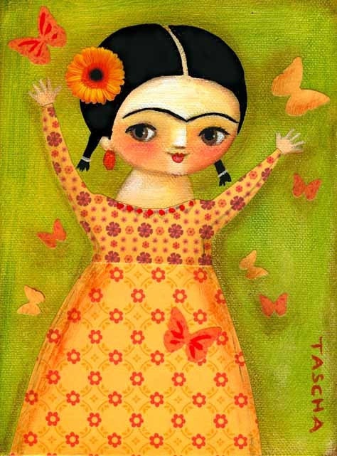 FRIDA kahlo spring time butterflies PRINT of painting collage by tascha - tascha