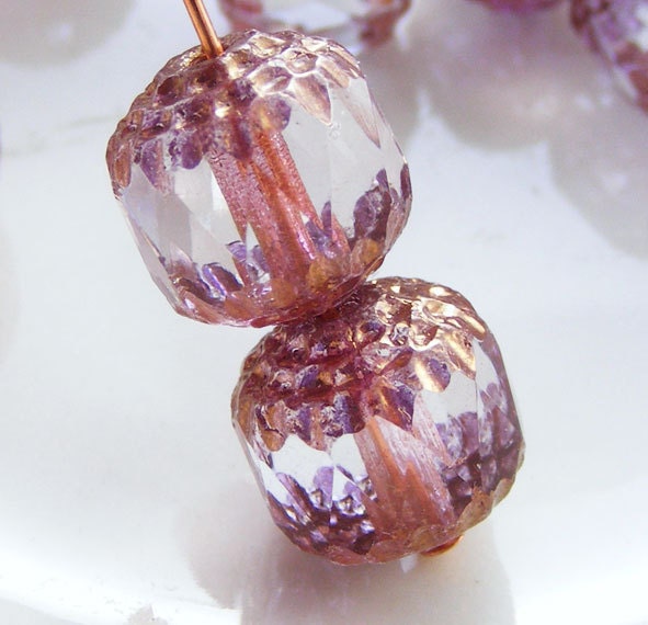 Czech Glass Cathedral Beads 10mm Fire Polish Crystal with Gold (Qty 6) SRB-10FPC-CRY-G
