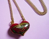 Vintage Puffy Red Enamel Heart Pendant