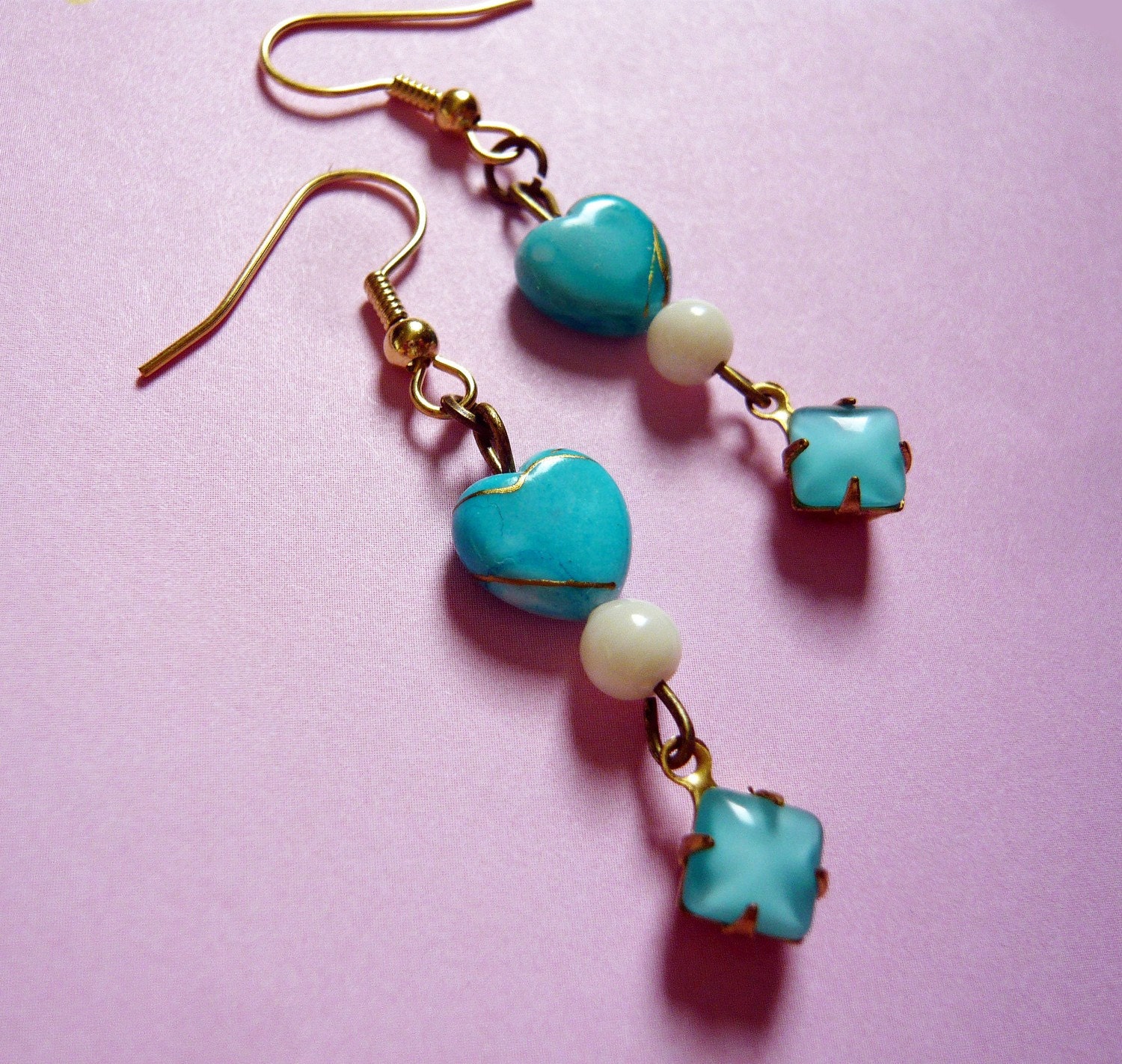 Aqua Moonglow Heart Earrings
