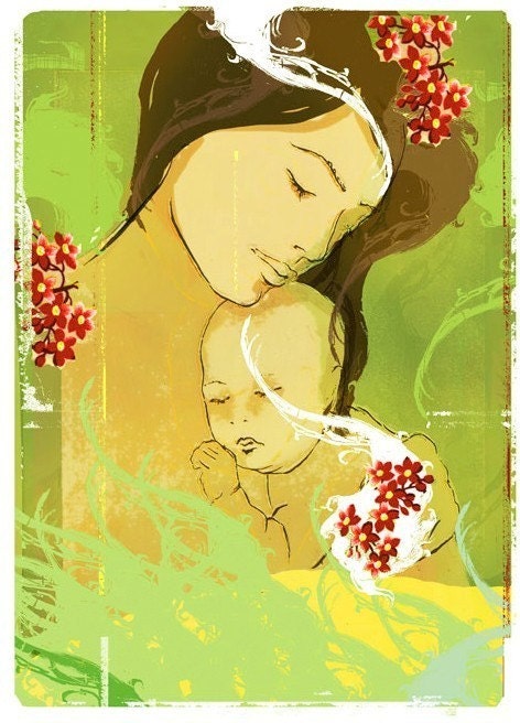 Mothering - Painted Ladies Series Print - mother and newborn baby  - shower - nursery artwork