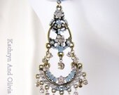 Blue Rhinestone Chandelier Earrings Bohemian Enamel Blue  312-3079