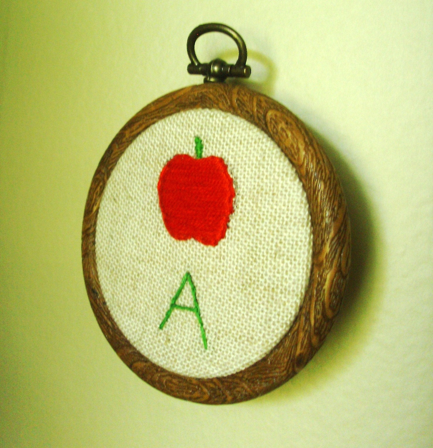 A is for Apple Embroidery Hoop Art