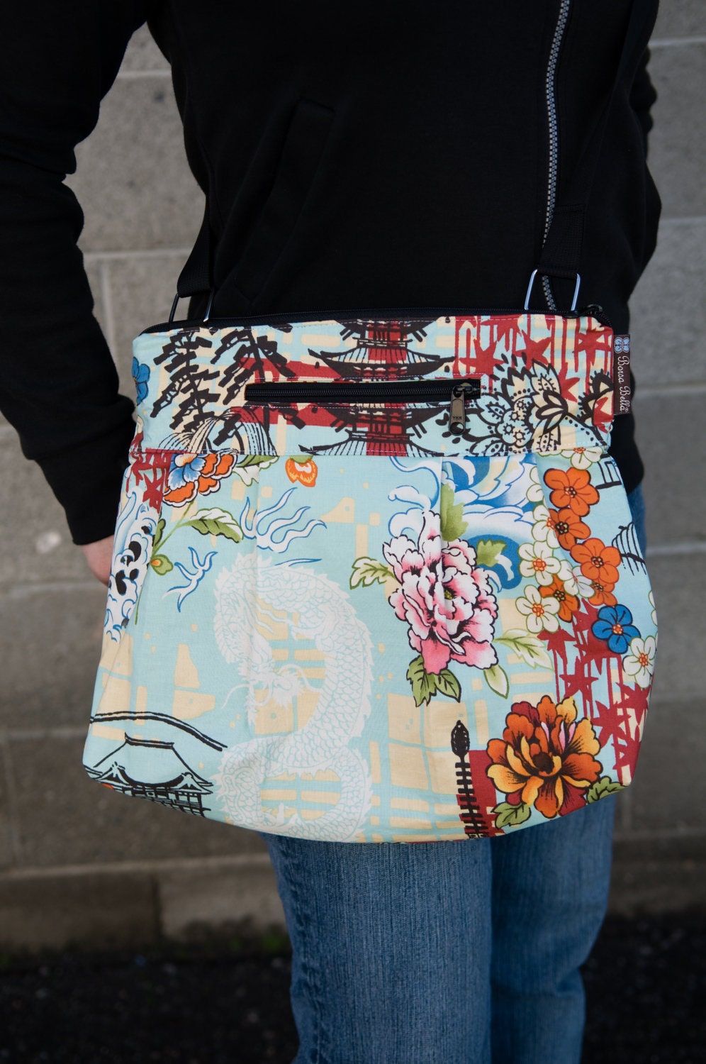 iPad Purse Kindle Handbag iPad Shoulder Bag Nook Purse Padded Electronics Pocket LARGE HOBO BAG Fuji-San Fabric