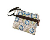 iPhone 5 Bag iPhone 5iPhone Case iPod Bag Cell Phone and Camera Large ROO GADGET bag/WRISTLET Plus Extra Pocket -- Blue Fleur Fabric