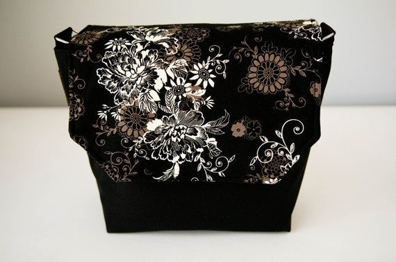 Digital SLR Camera Bag - DSLR Camera Bag Purse - Messenger Camera Bag - Interchangeable flaps Photo Bella Black Beauty Fabric - Black Base