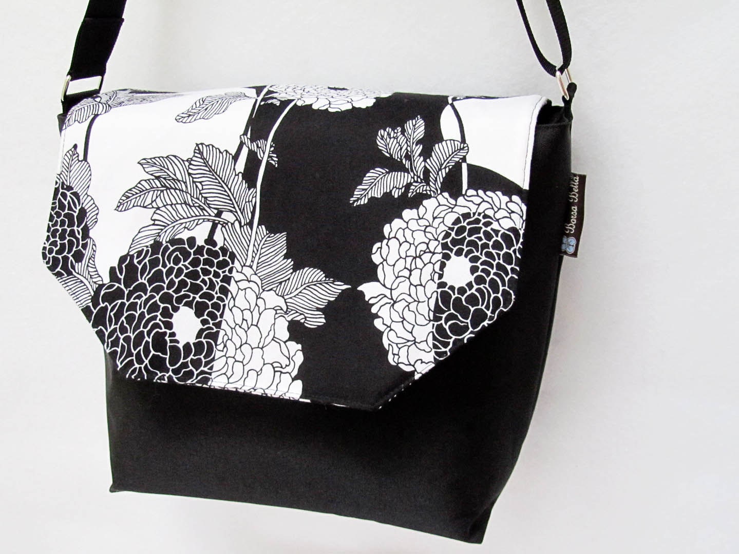 Medium Digital SLR Camera Bag - DSLR Camera Bag Purse  - Interchangeable flaps Photo Bella Mosaic Fabric Flap - Black Base