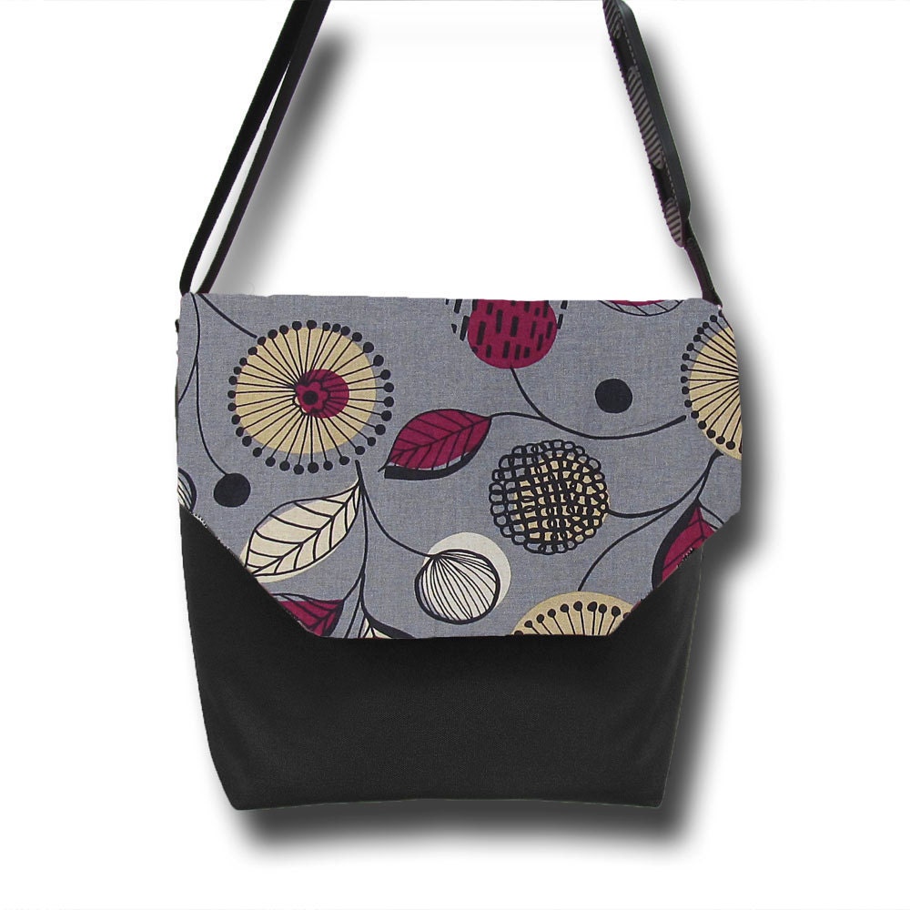 Messenger DSLR Camera Bag - Digital SLR Bag Purse - Photo Bella in  Gray Wonder Fabric Flap - Black Base