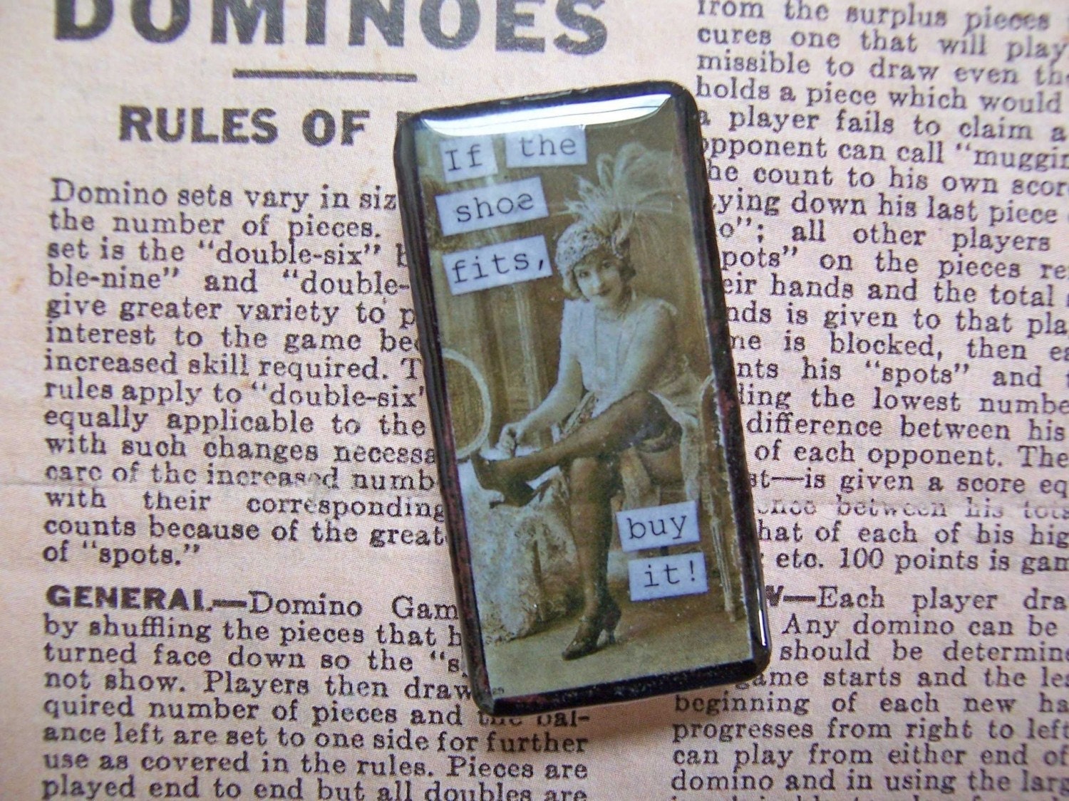 Altered Domino Pin Brooch - If the Shoe Fits, Buy It - Fun and Funky Recycled Goodness