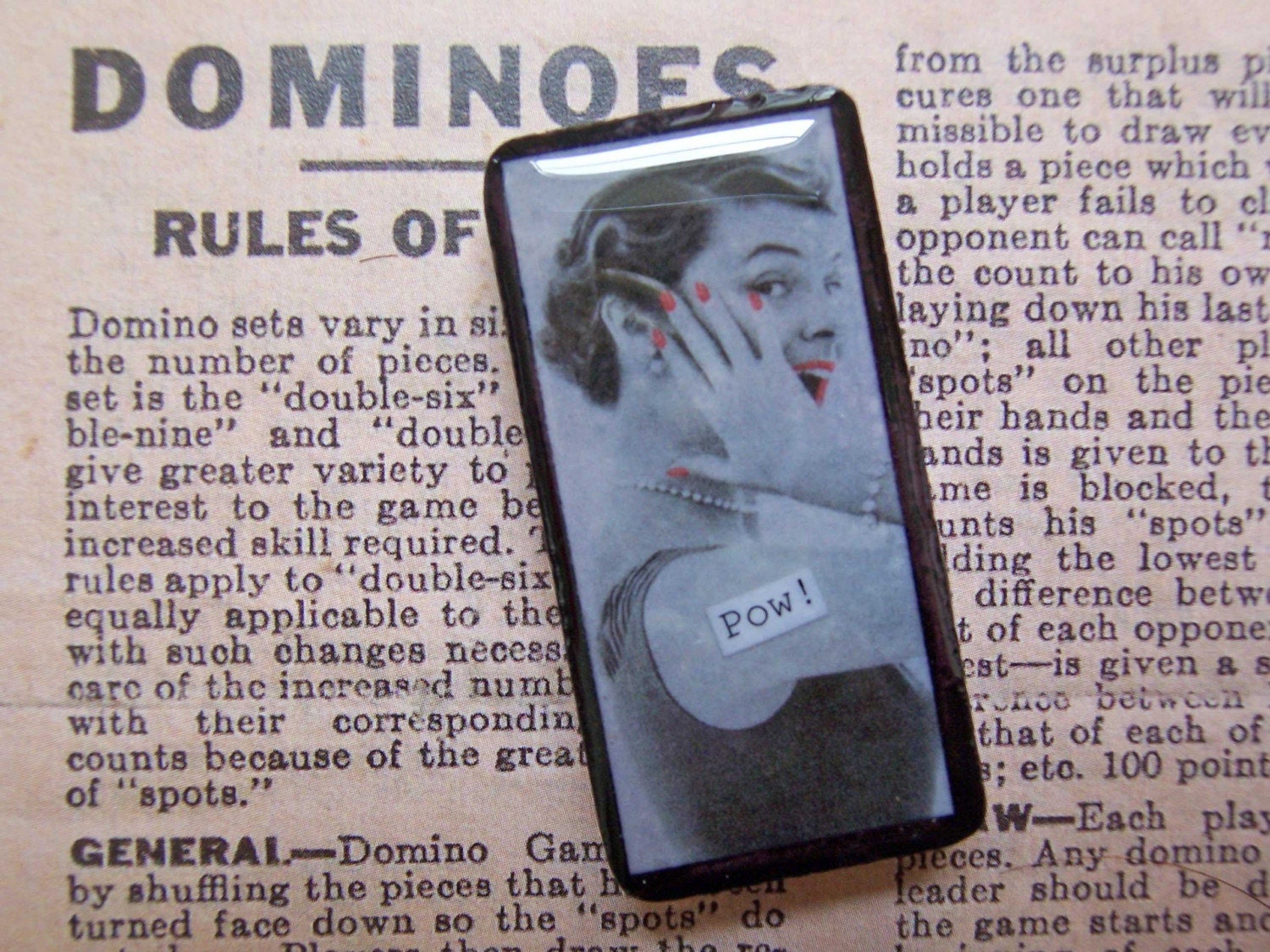 Altered Domino Pin Brooch - Manicure POW - Fun and Funky Recycled Goodness