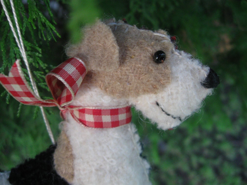 Wire Fox Terrier Wool Dog Friend / Ornament, Handsewn
