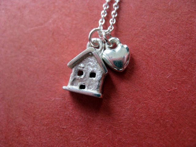 Tiny House and Heart Necklace Sterling Silver