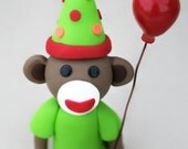 Monkey Business Sock Monkey Birthday Party Cake Topper Art Doll