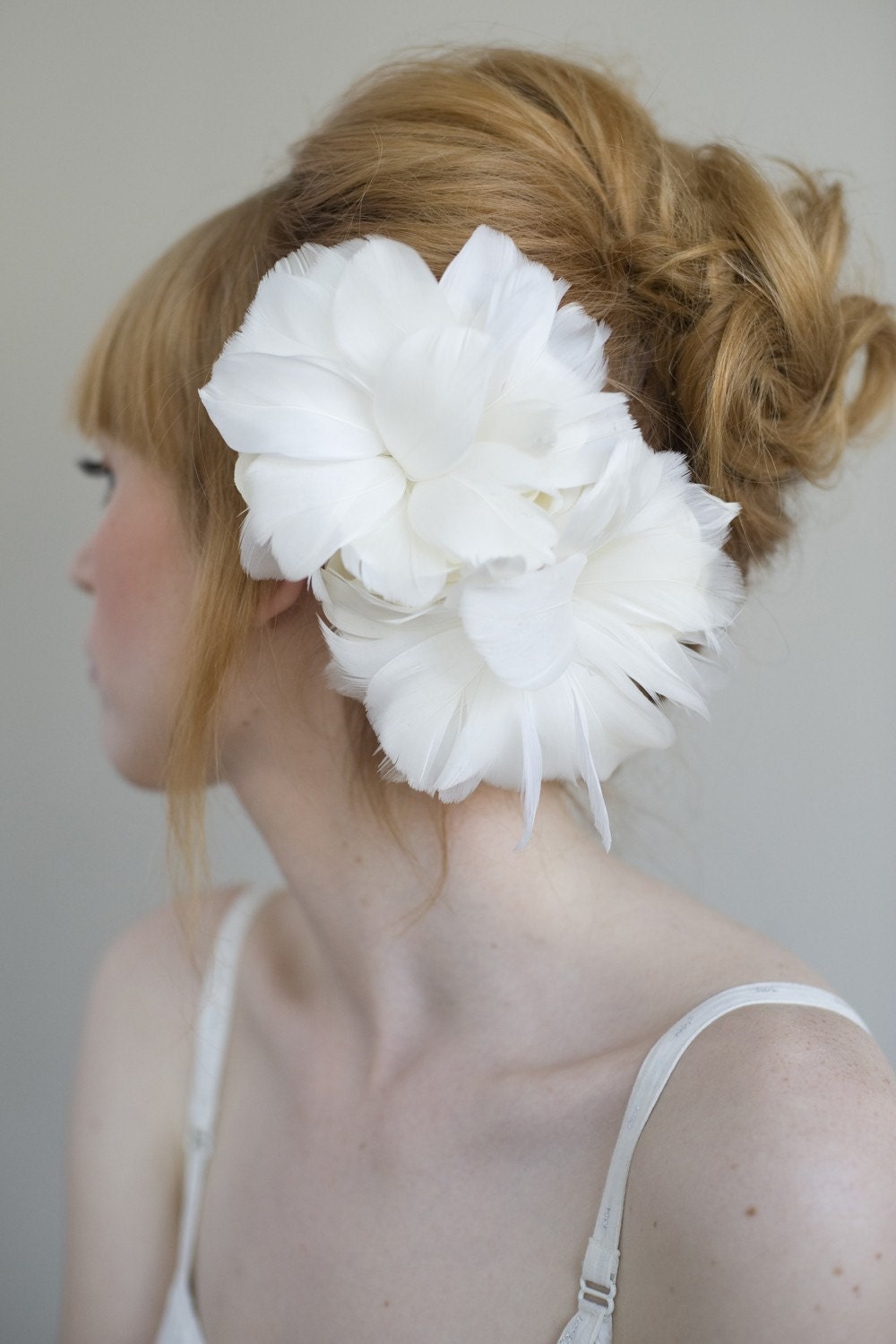 Bridal feather flower headpiece, hair comb - Flourish double feather flower - Style 014 - Made to Order