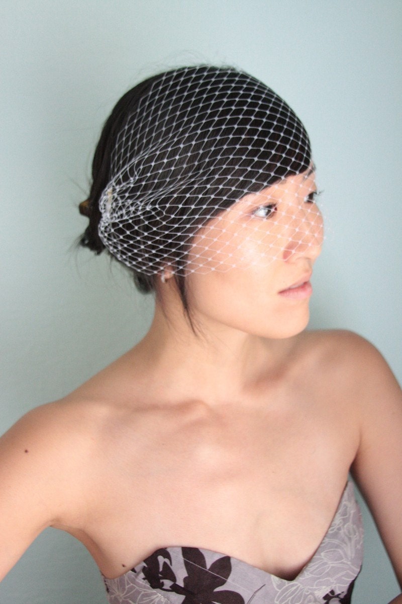 Bridal wedding birdcage veil, russian veiling - Bandeau birdcage veil - White or Ivory - Made to Order