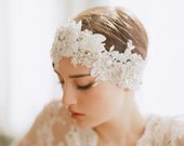 Bridal headpiece, lace and crystal headband - Oversized rhinestone and lace headpiece - Style 247 - Made to Order