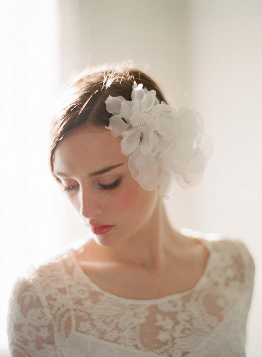 Bridal silk hair flowers - Double sheer silk organza flower comb - Style 206 - Ready to Ship