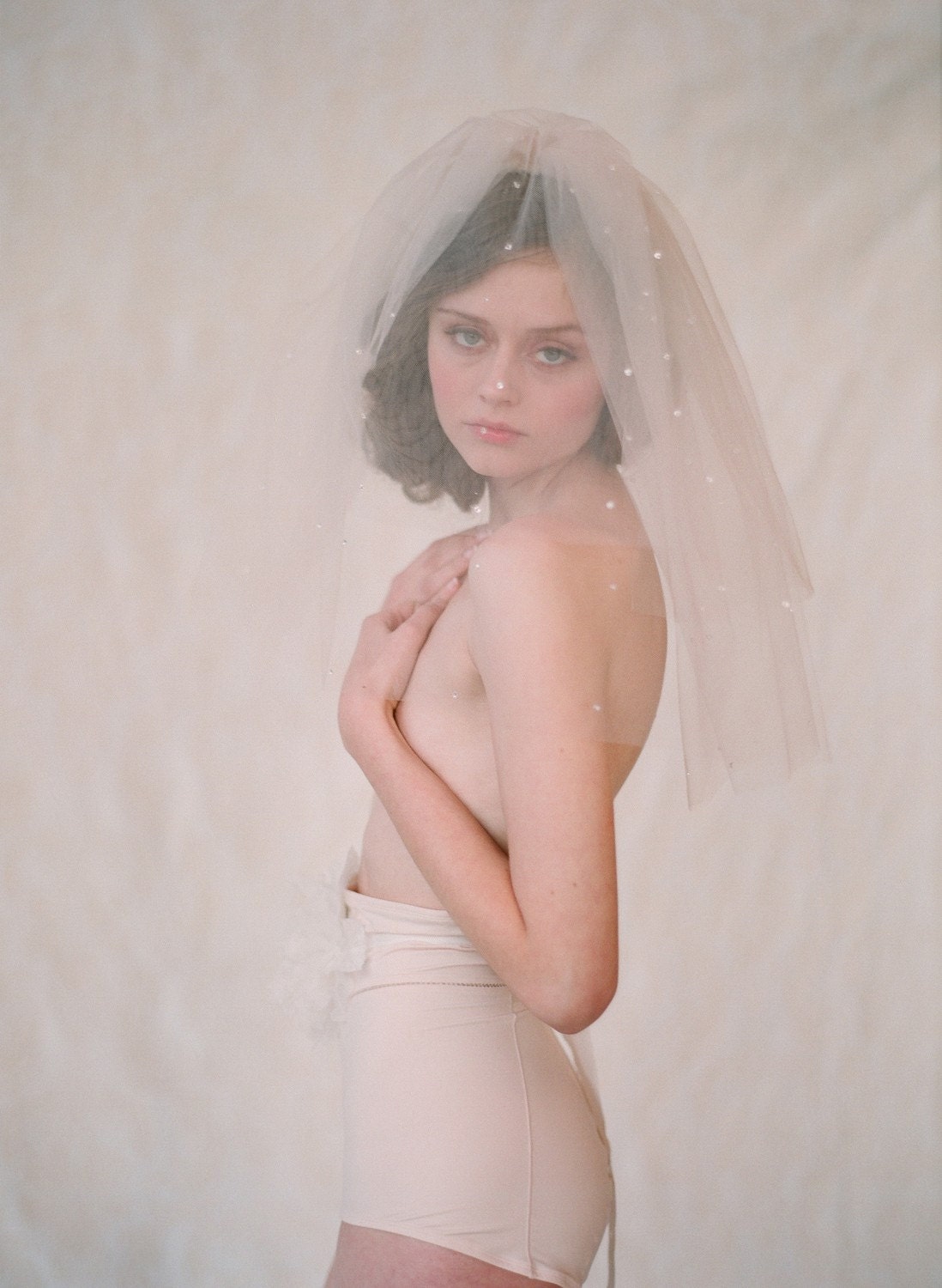Bridal blusher wedding veil - Double layer teardrop veil in champagne, ivory or white - Style 111 - Ready to Ship