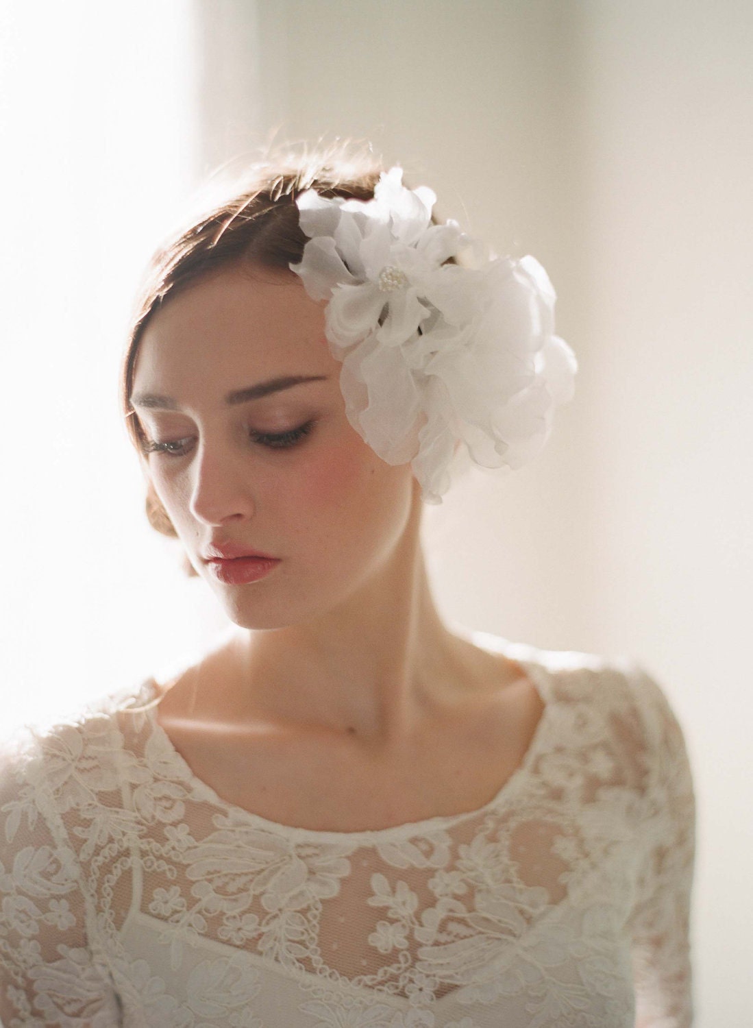 Bridal silk hair flowers - Double sheer silk organza flower comb - Style 206 - Ready to Ship