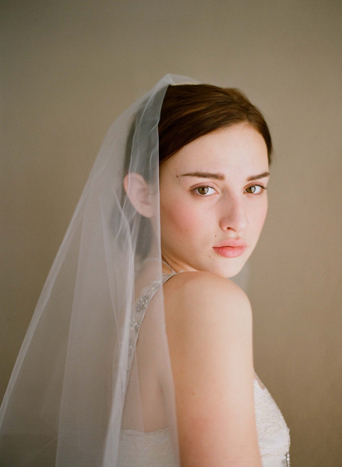 Fingertip veil, bridal sheer veil - Simple and sheer single layer long veil - Style 221 - Ready to Ship