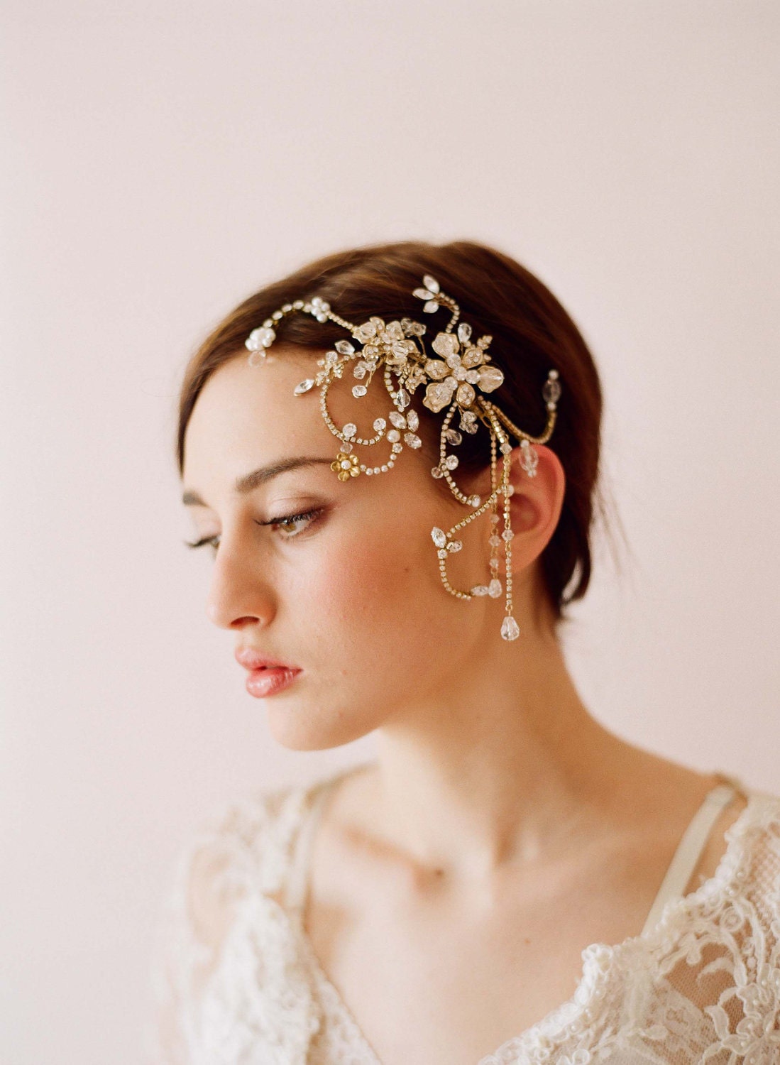 Bridal rhinestone headpiece, hair comb - Dazzling twisted rhinestone and pearl headpiece - Style 245 - Made to Order
