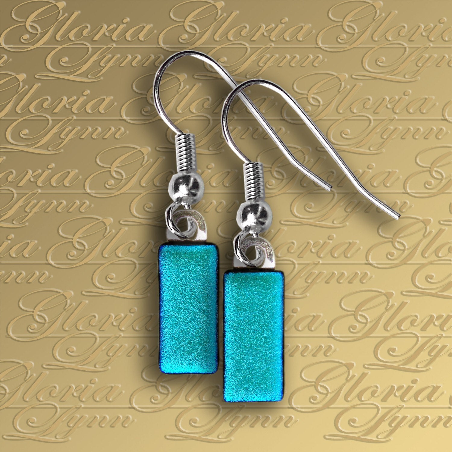 Dichroic Fused Glass Earrings - Teal Itty Bitty - ER445