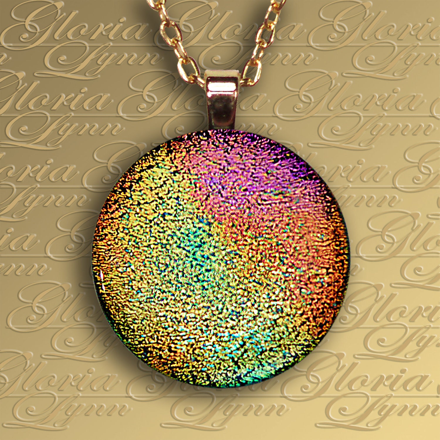 Fused Dichroic Glass Pendant Jewelry, Dichroic Pendant - Rainbow Sherbert - O149