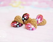 Heart Cookie Studs  - handmade miniature polymer clay