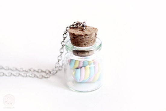 Marshmallow Jar Necklace - Cute miniature Jewelry