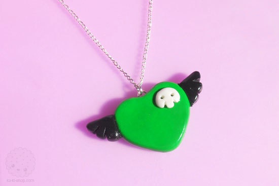 Toxic Love - Acid Green and Black Heart Necklace - Halloween Jewelry Accessory