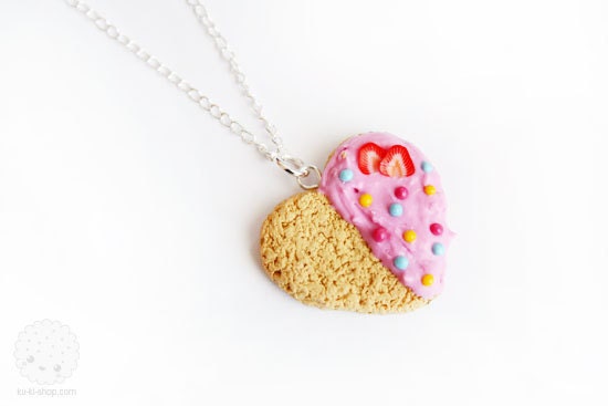 Heart Cookie Necklace- Kawaii Food Sweet Polymer Clay Miniature Jewelry (PRE ORDER)