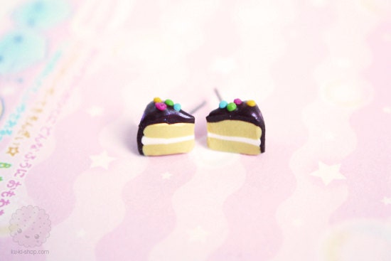 Cake Slice Stud Earrings - handmade cute polymer clay miniatures