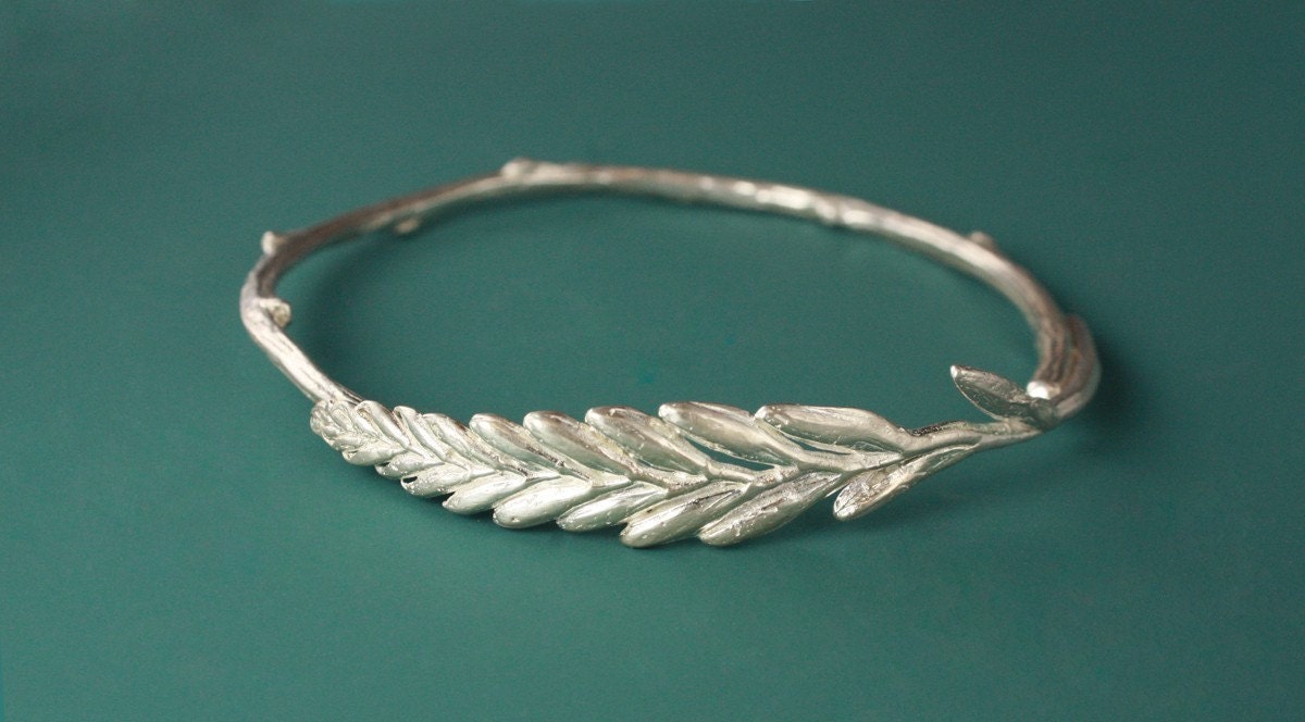 Silver Flower Bracelet - Crocosmia Branch - Leaf Bracelet - Twig Bracelet - Twig Bangle - Bangle Bracelet - Made to Order