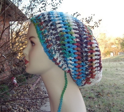 Peruvian Print Dread Tam Slouchy Beanie Hippie Hat Handmade