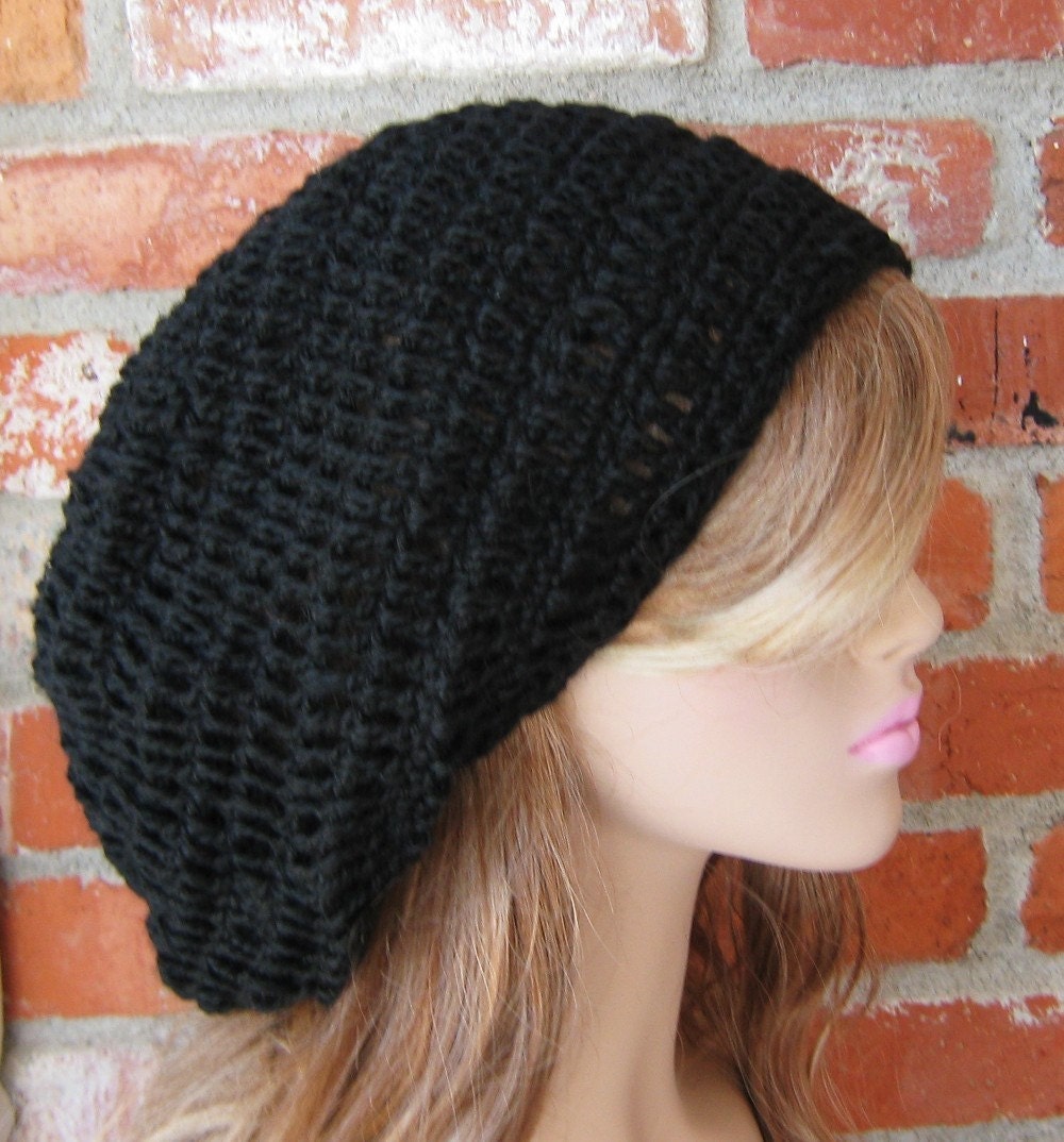 Black Tam Hemp Wool Dreadlock Hippie Slouchy Beanie Hat