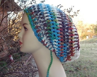 Peruvian Print Dread Tam Slouchy Beanie Hippie Hat Handmade