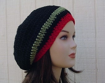 Smaller striped Hippie short dreads Tam Hat Slouchy Beanie Crochet