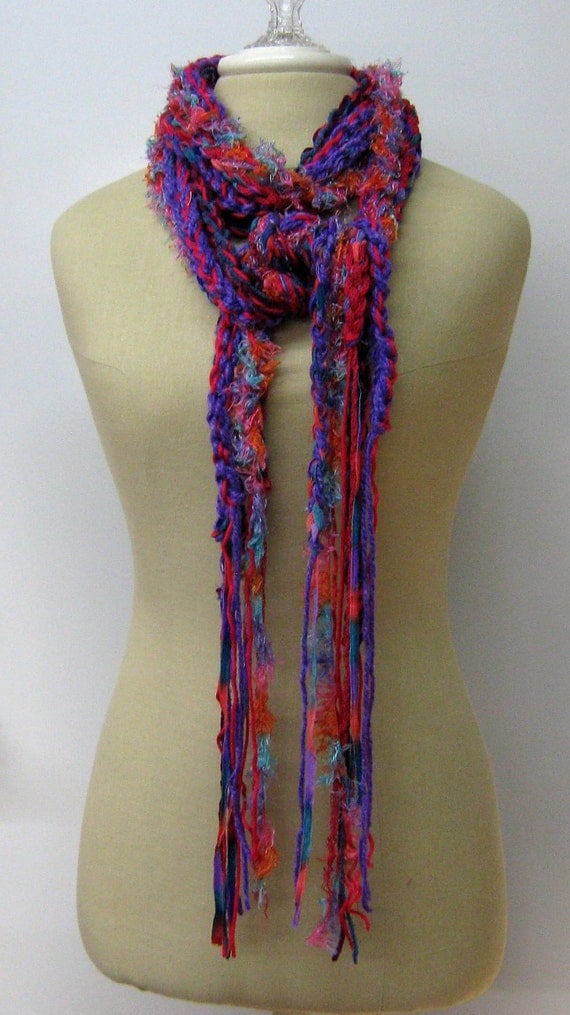 Purple Festival braids Gypsy Fringe Scarf skinny lariat Hippie neck wear
