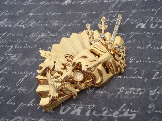 Rhinestone, Gold Tone Theatrical Mask Brooch for Repurposing