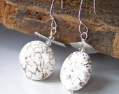 Etsy, White Turquoise Beaded Earrings with Sterling Silver and White Topaz, Etsy Jewelry, Jewelry, Gift, Beaded Earrings