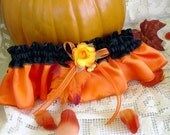 Satin Orange and Black Fall Harvest Halloween Garter-SEXY