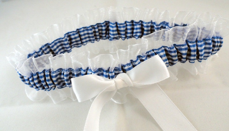 Blue Gingham Organza Garter-Something Blue-