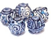 Minimalism  - Round Lampwork Bead Set in Black and White (5) sra