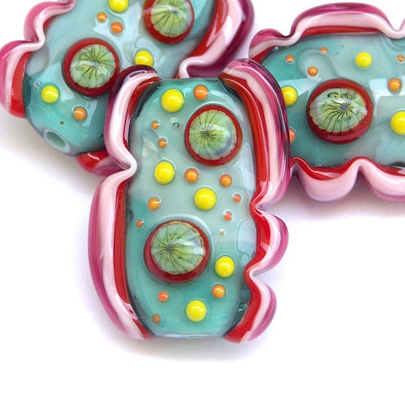 Frilly - Handmade Lampwork Glass Bead Set in Bright Colors (3) OOAK