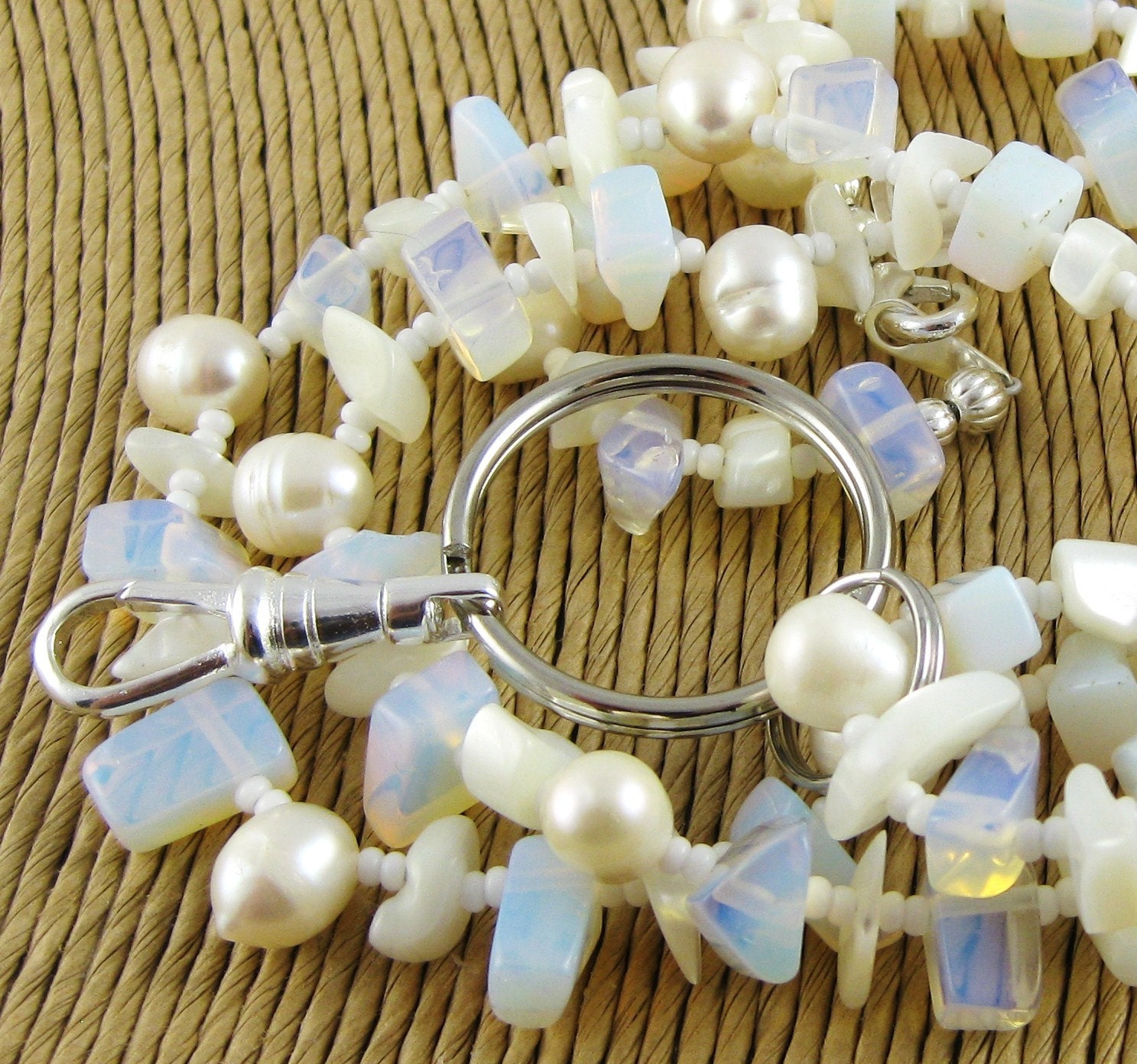 Oahu Mama freshwater pearl and gemstone chip lanyard ... perfect for your ID badge key eyeglasses