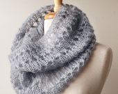 Grey Infinity Scarf - Fall Fashion - Women's Scarf - Luxurious Knit Cowl Snood in Kid Mohair and Silk - TickledPinkKnits