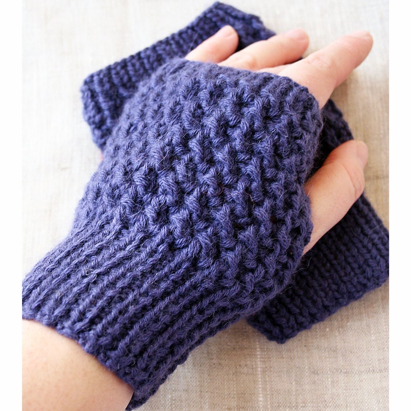 Women's Fashion Accessories - Knit Fingerless Gloves / Mitts - Baby Alpaca, Merino Wool, Cashmere Mitts - Purple Plum